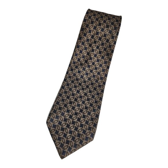 STEFANO RICCI Men's 100% Silk Necktie LUXURY Beige Blue Geometric W:3.5" EUC - Picture 1 of 4